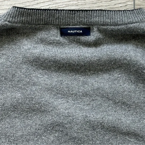 Nautica Navtech Sweater Vest XL Gray V-Neck Cashmere Blend Logo Ribbed Hem - Picture 5 of 11
